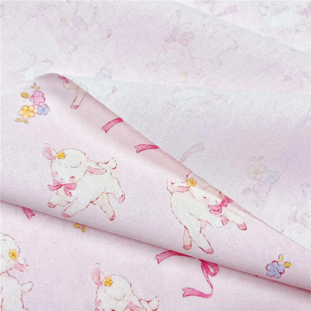 45*110CM Vintage bow Pink lamb Lolita Cotton Fabric DIY Tissue Patchwork Printed Sewing baby clothes Quilting