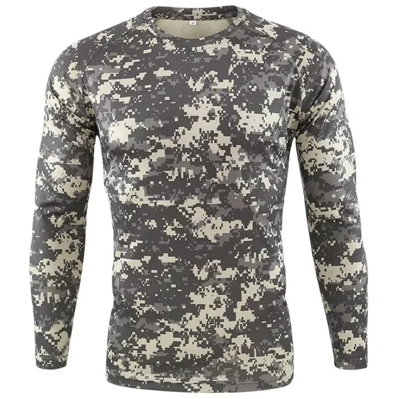 Uomo Outdoor Camouflage Warrior caccia sport manica lunga moda allentata t-shirt girocollo ad asciugatura rapida Top tattiche militari