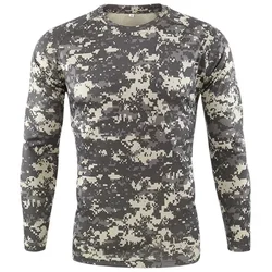 Herren Outdoor Tarnung Krieger Jagd Sport Langarm Mode lose schnell trocknende Rundhals-T-Shirt Top militärische Taktik