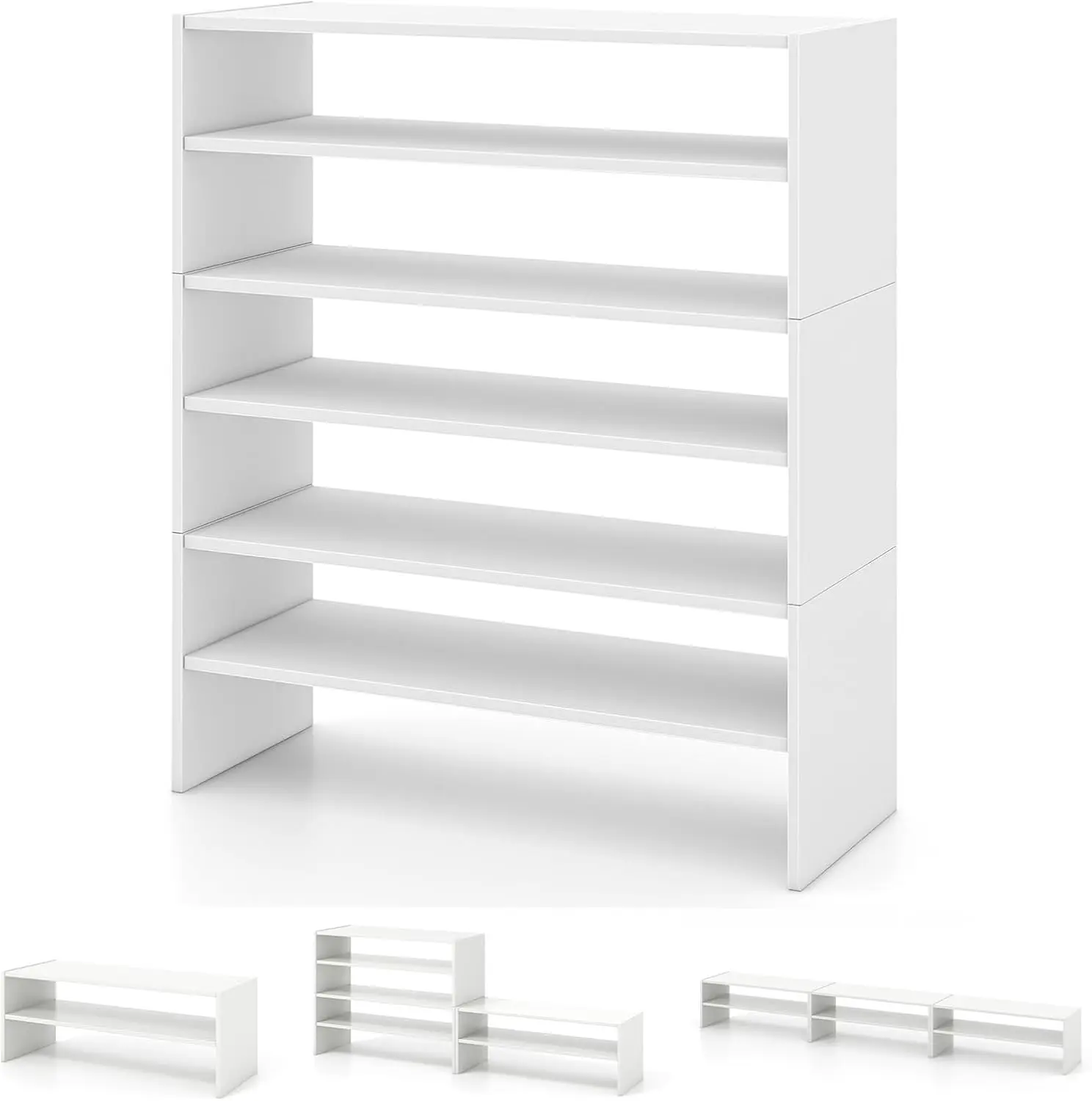 3-in-1 Vertical Shoe Rack, 6-Tier Free Standing Shoe Storage Organizer w/Stackable Design for 18 Pairs,Office, White