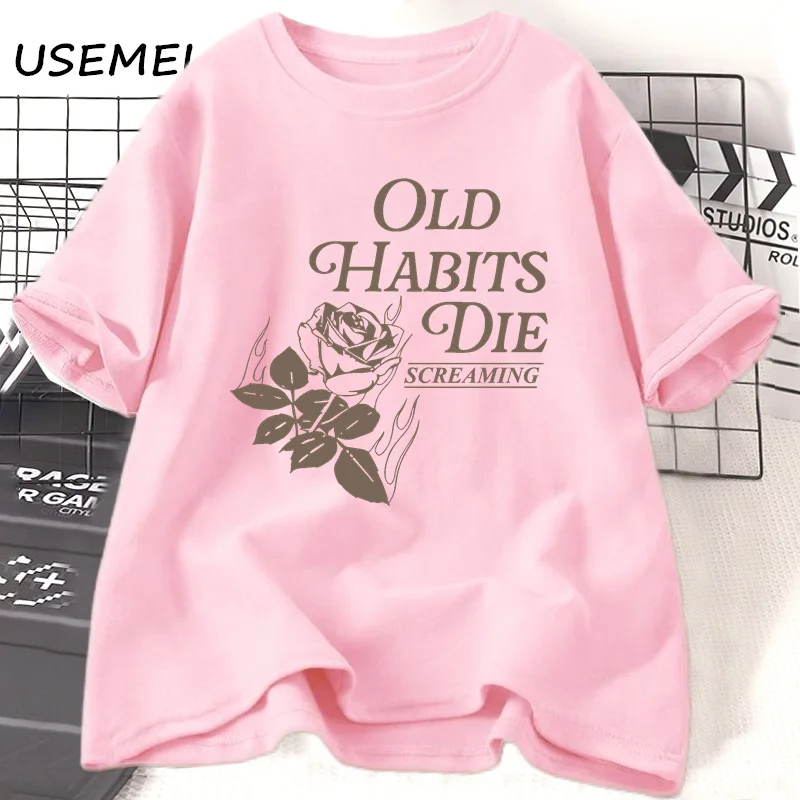 Old Habits Die Screaming T Shirt Women The Tortured Poets Department Ttpd Slower T-shirt Cotton Short Sleeve Graphic T Shirts