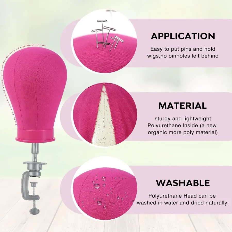 مجموعة رأس مانيكين ثلاثية القوائم قابلة للتعديل مع حامل شعر مستعار أحمر وردي لتطبيقات التجميل والتجميل مقاس 23 بوصة مع حامل رأس شعر مستعار مع