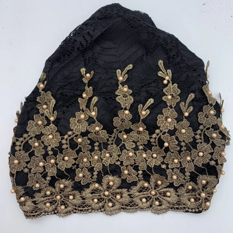 통기성 레이스 비딩 터번 모자 여름 여성 헤드랩 캡 무슬림 여성 히잡 보닛 기성복 이너 히잡