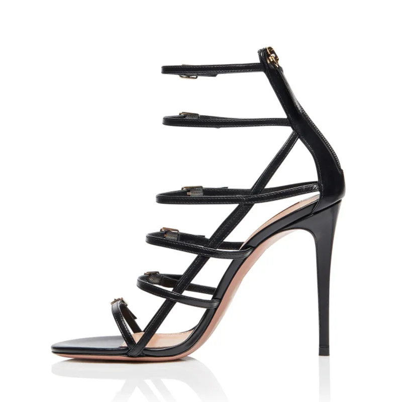 

Women Summer Sandals Leisure Black High Heel Strap Girls Sandalias Buckle Gladiator Heels Summer Big Size 45 Sandals