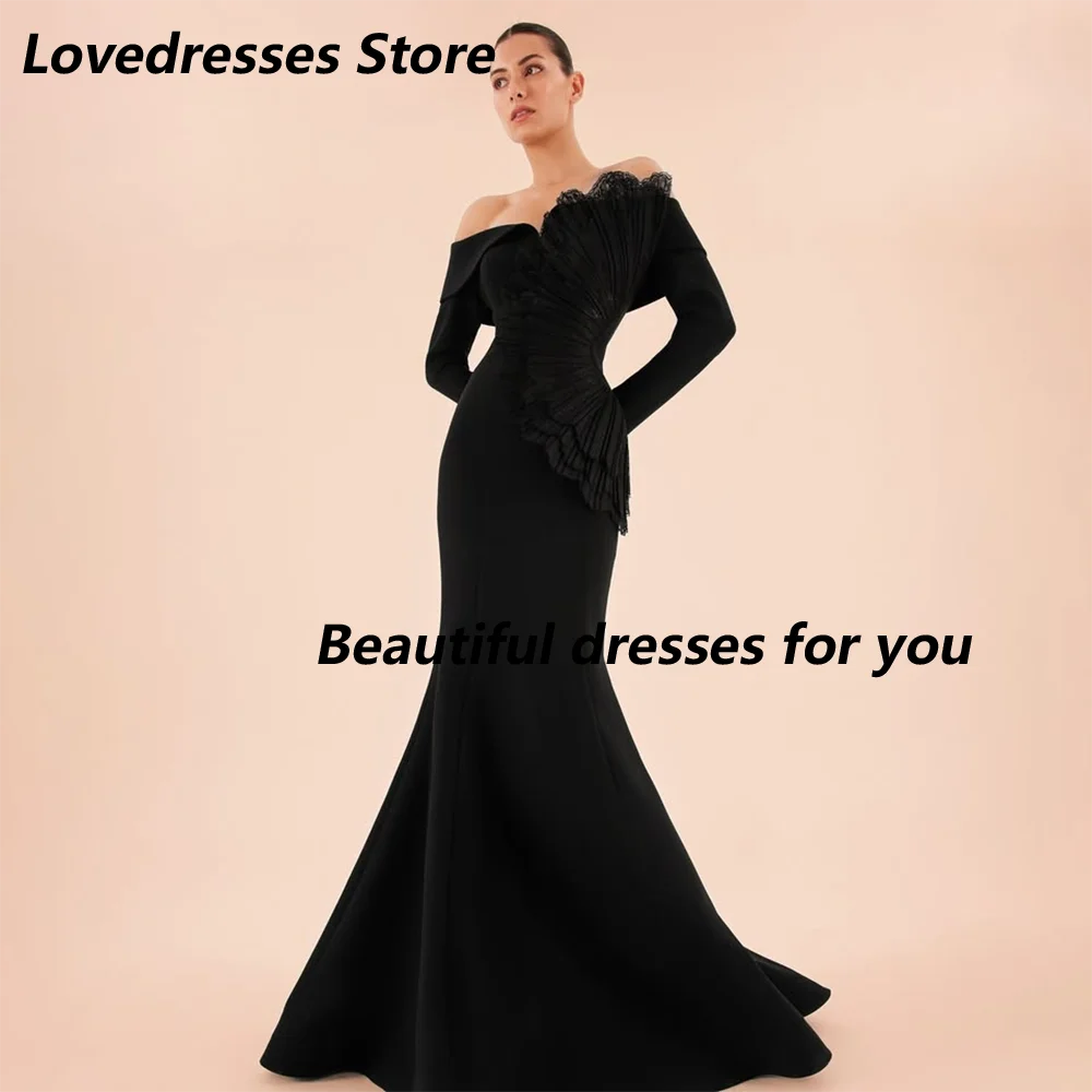 فستان سهرة أسود أنيق للنساء بدون أكتاف وأكمام طويلة فستان حفلات بطول الأرض حورية البحر فساتين الحفلات الرسمية حسب الطلب