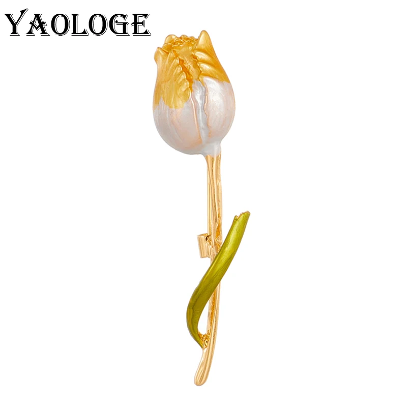 YAOLOGE New Trendy Enamel Tulip Flowers Brooches For Women Unisex Alloy Lapel Pin Brooch Badge Dress Party Office Jewelry Gifts