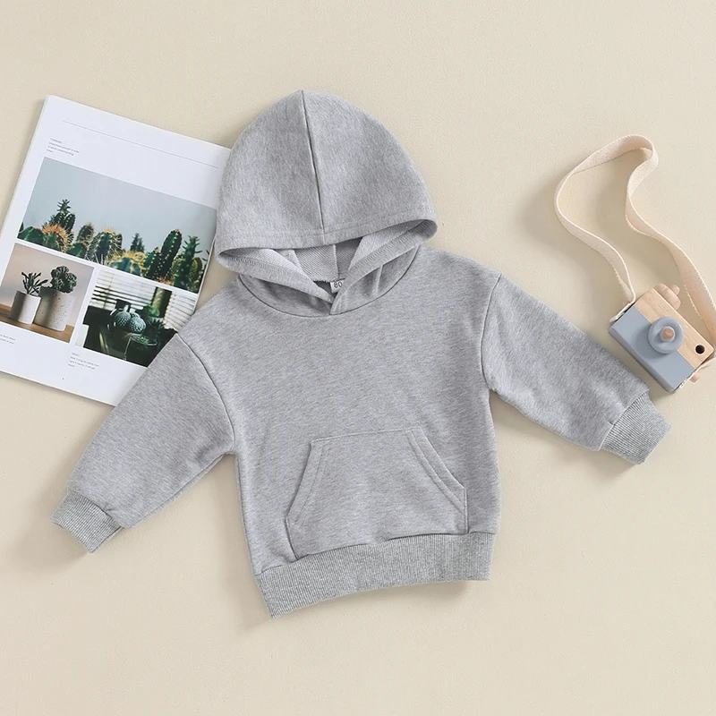 Unisex Baby Boy Girl Hoodies Solid Kangaroo Pocket Hooded Sweatshirt Long Sleeve Pullover Tops Fall Winter Clothes