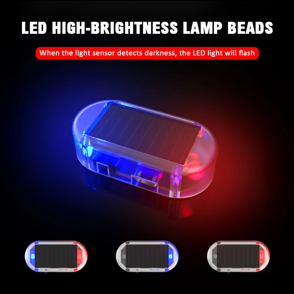 Car Solar Powered Security Strobe Light Dummy Alarm Wireless Warning Anti-Theft Caution Lamps LED Flashing Imitation Decorative