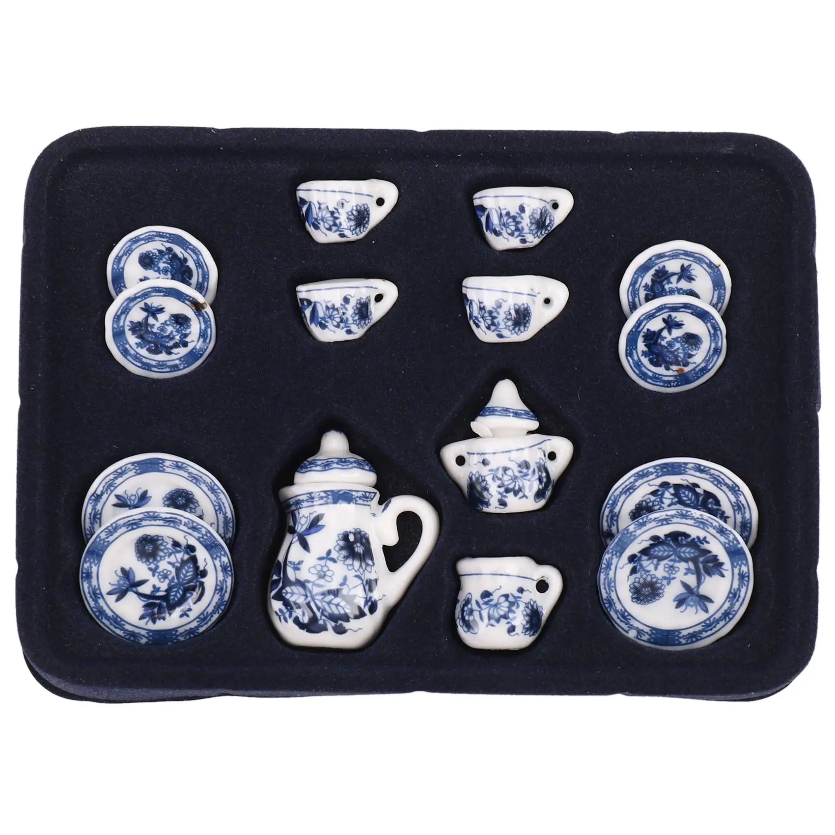 1/12th Dining Ware China Ceramic Tea Set Dolls House Miniatures Blue Flower