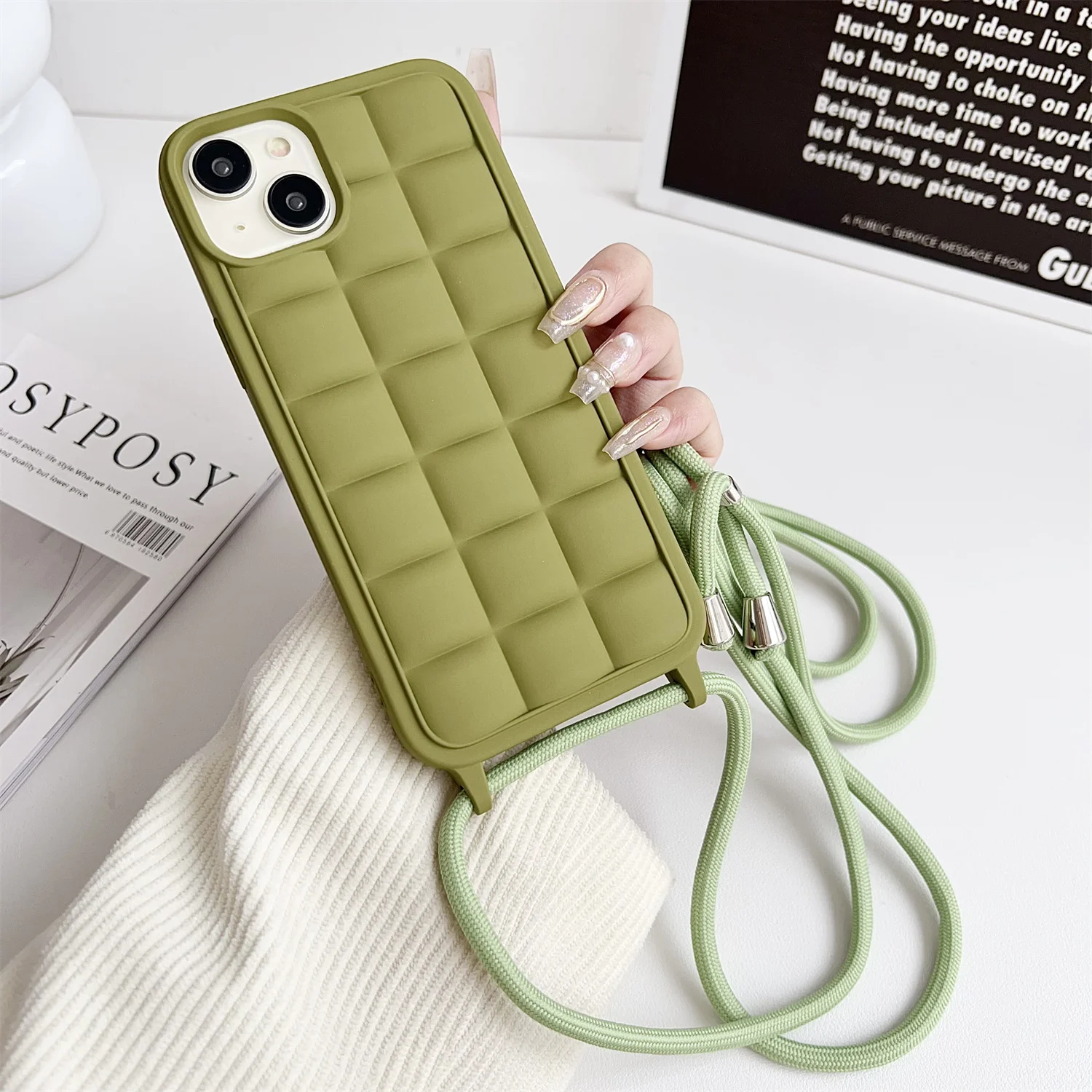 Skin Feel Long Strap Crossbody Case for iPhone 15 Pro Max 6S 7G 8G XR XS Max 11 Pro 12 13 Mini 14 Plus Soft Silicone Rugged Case