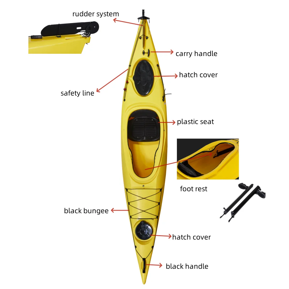 

Профессиональный одноместный каяк для океанских видов спорта, 3,6 м, с корпусом из ПЭ, пластиковый, для гонок по морю, рыбалки, для одного человека