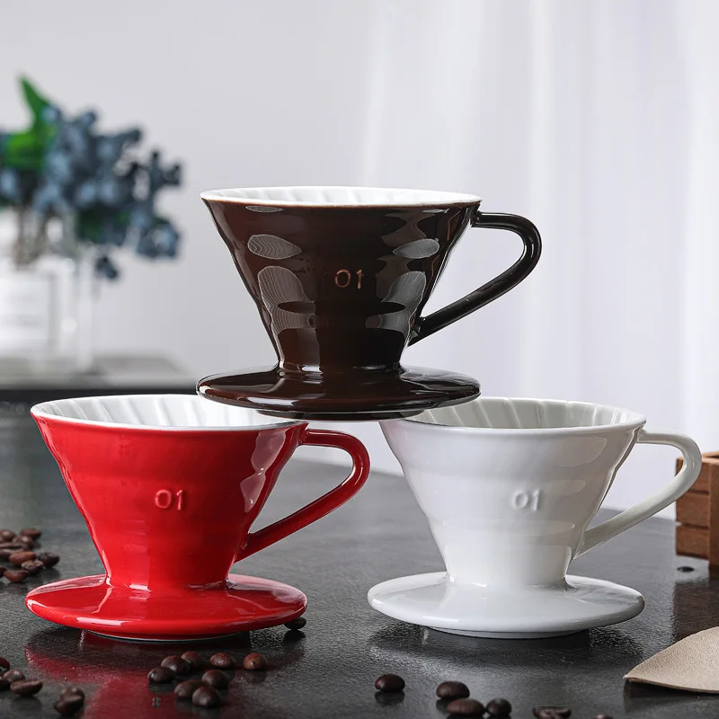 Ceramic Coffee Dripper Two-Color Pour Over Coffee Maker Cloud V Shape Drip Coffee Filter Double White Red Brown V01 V02