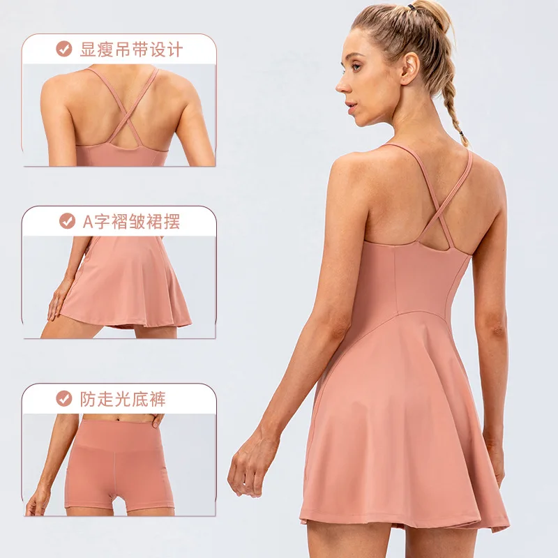 Vestido deportivo de secado rápido para mujer, traje de alta elasticidad con tirantes finos, pantalones cortos de tenis, ropa activa de Golf, Fitness, gimnasio, chándal de Yoga