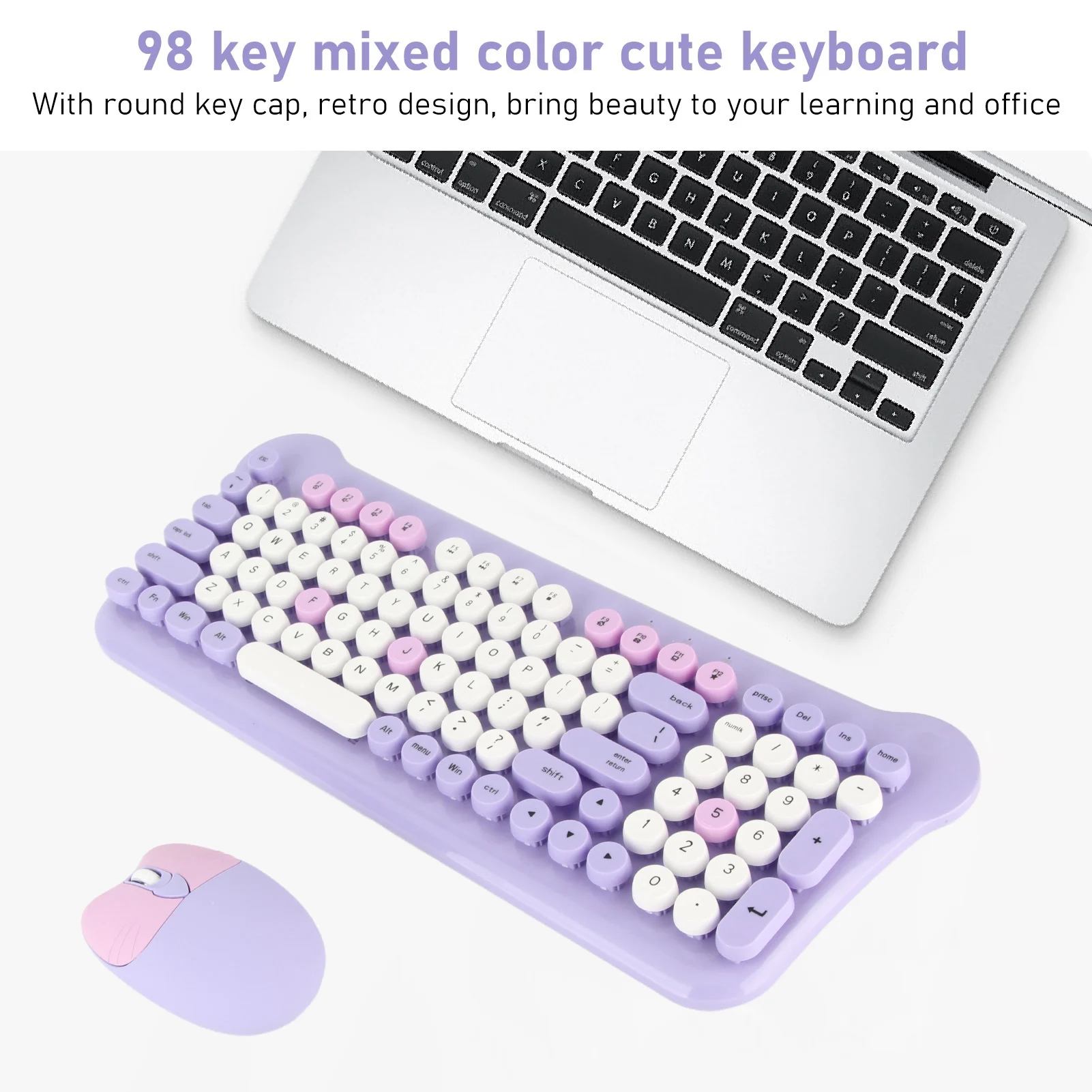 

Colorful Keyboard and Mouse Plug and Play Wireless Keyboard and Mouse Set Responsive with Round Keycaps for Laptops PC Desktops