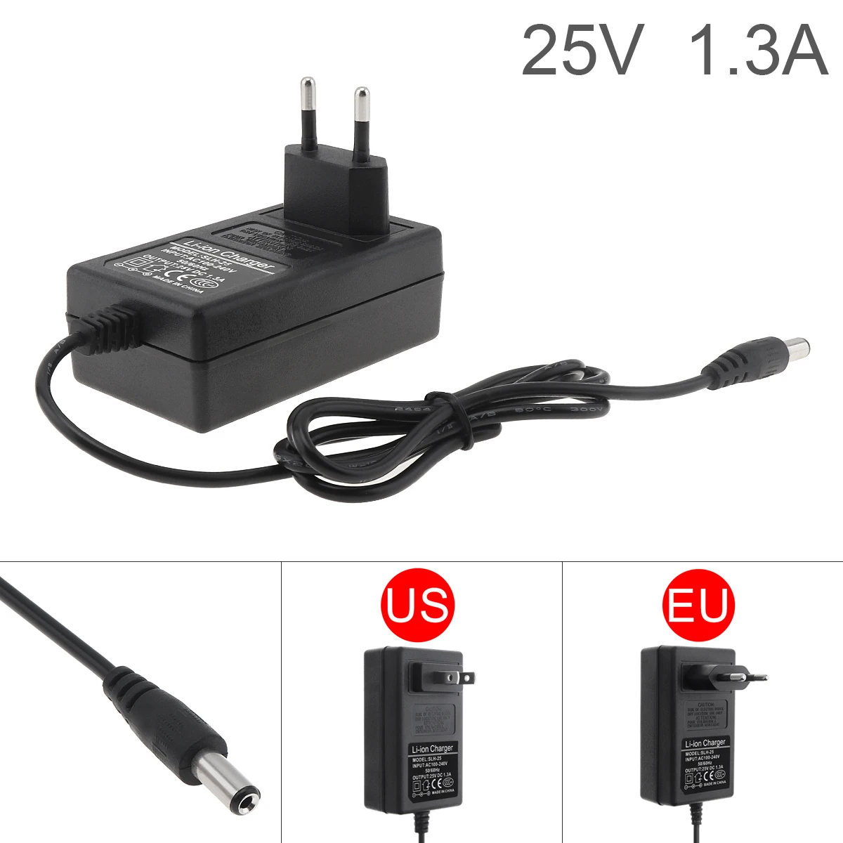 25V 1.3A  Universal Power Adapter Supply Charger Adaptor Eu Us for Lithium Electric Drill / Screwdriver / Wrench