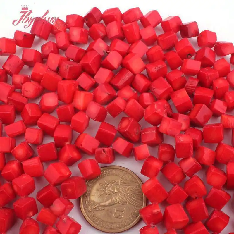 8-9mm/9-10mm Square Cube Red Coral Natural Stone Loose Beads Strand 15 inch for DIY Accessories Necklace Bracelet Jewelry Making