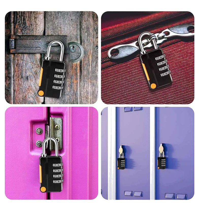 -AS58 2 Pack Combination Padlock Small Black&Silver For School Gym Locker, Gate, Shed, 4 Digit Code Security Locks