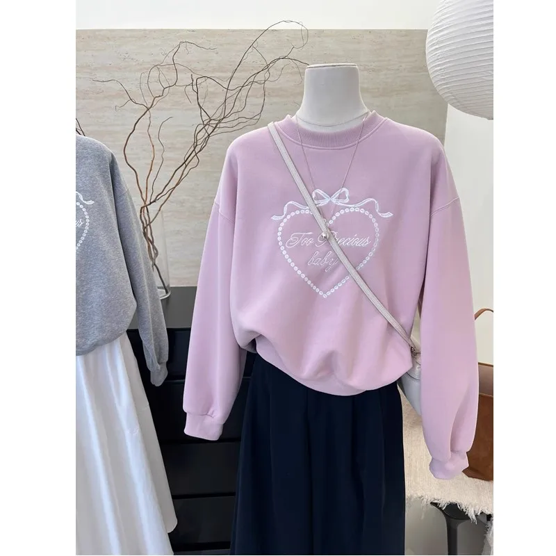 

Plus Size Loose Long Sve Hoodie Women's Korean Sle Knot Letter Design Slimming Heart Print Comfortable Polyester Cotton ...
