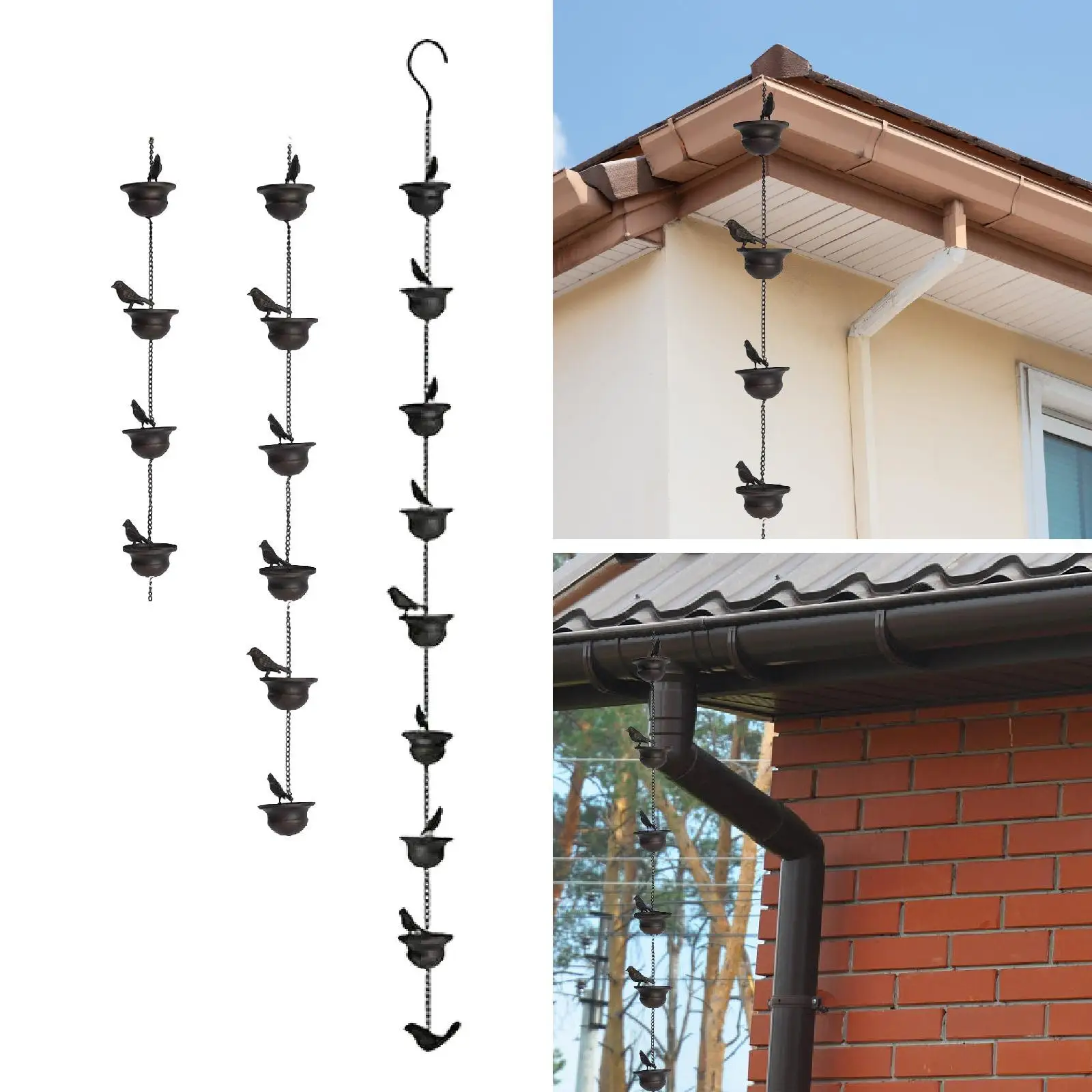 Cup Rain Chain Creative Bird Design Gutter Downspout Replacement for Garden Roof Patio Drain Collector