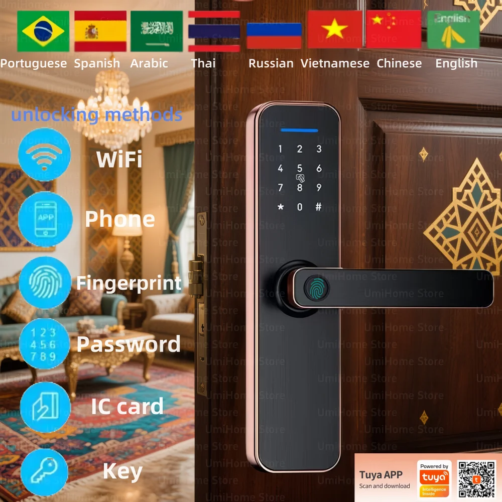 

Новый умный дверной замок Tuya Wi-Fi цифровой электронный замок с отпечатком пальца смарт-карта пароль ключ разблокировка USB аварийная зарядка