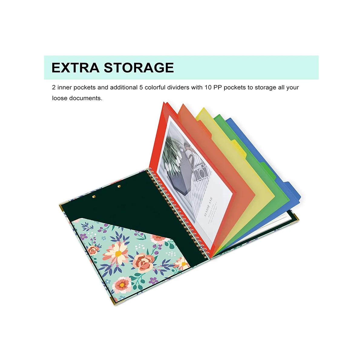 Spiral Clipboard with Refillable Lined Notepad for Size(11.5X8.5Inch), 5 Extra Colour Storage Dividers with 10 Pockets B