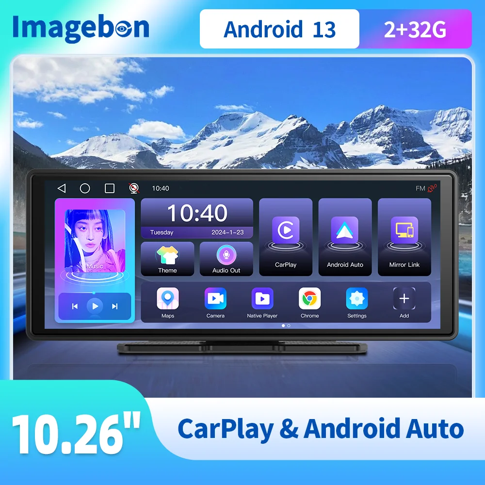 

Imagebon 10.26" E20 Android 13 Dashcam with Carplay & Android Auto Car DVR FM AUX GPS Voice Control Rearview Mirror Camera