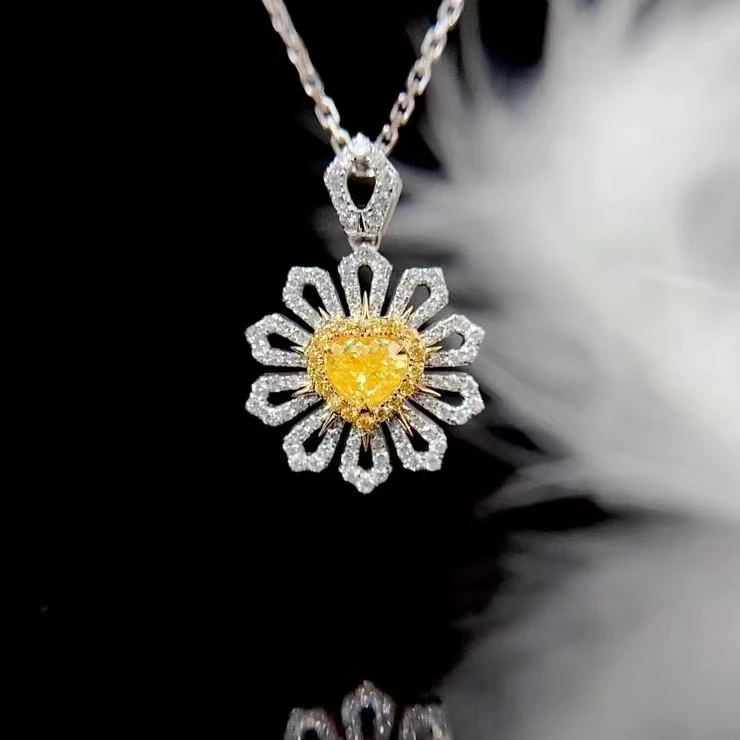 XCL 18K PURE GOLD FASHION FLOWER-STYLE NATURAL YELLOW DIAMOND PENDANT&NECKLACE FINE JEWELRY FOR LADY PARTY GIFT ALL SEASON