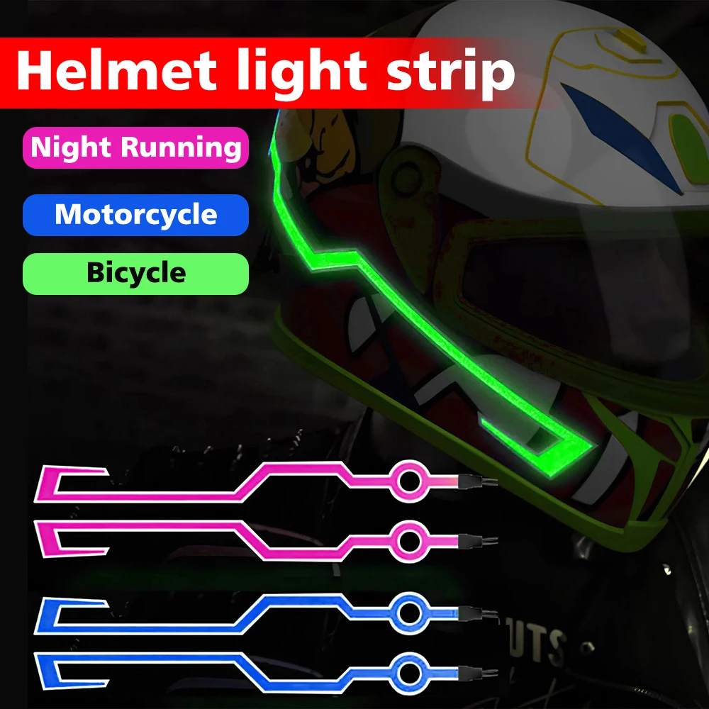 

New Motorcycle Helmet LED Warning Lights Night Riding Helmet Motor Cold Light Strip EL Waterproof Sticker 4 Flashing Accessories