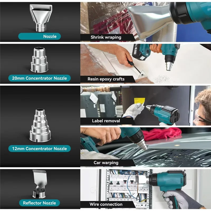 

Y17A Аккумуляторный инструмент горячего воздуха для аккумулятора 18 В 20 В BL1830, 350 Вт, номинальная мощность 990 ° F Набор инструментов горячего воздуха со светодиодным дисплеем