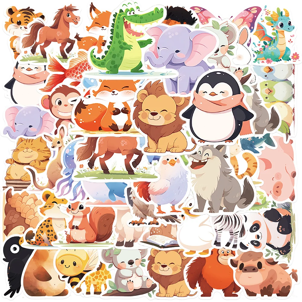 

10/50Pcs Kawaii Cute Animal Cartoon Varied Stickers Pack for Kids Travel Luggage Notebook Wall Helmet Decoration Graffiti Decals