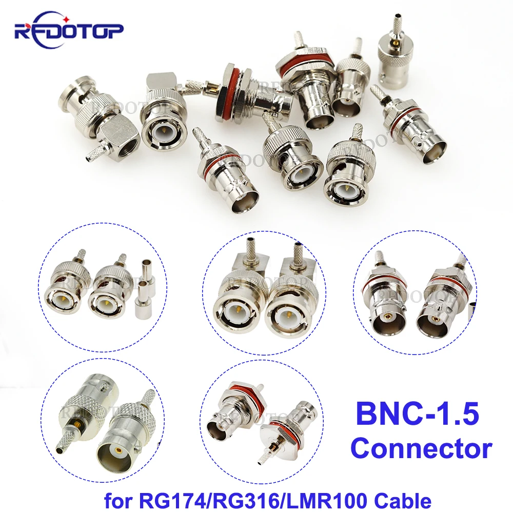 10Pcs/Lot RG-316 BNC Male/BNC Female 50 Ohm RF Coax Connector Crimp BNC-1.5 for RG316 RG174 LMR100 Cable