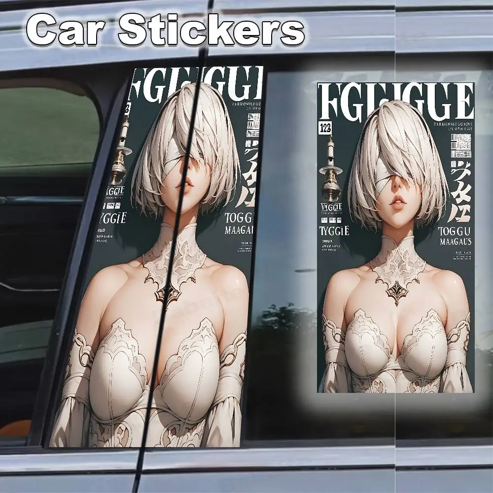 

NieR Automata, 2 шт., автомобильная наклейка, B-стойка, водонепроницаемое покрытие, царапины, дверная стойка, солнцезащитная наклейка, украшение автомобиля