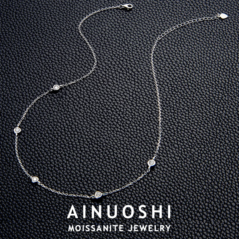 

AINUOSHI 2-4mm Round Cut Moissanite Bezel Necklace Trendy Elegant 925 Sterling Silver Necklaces for Women Jewelry Accessories
