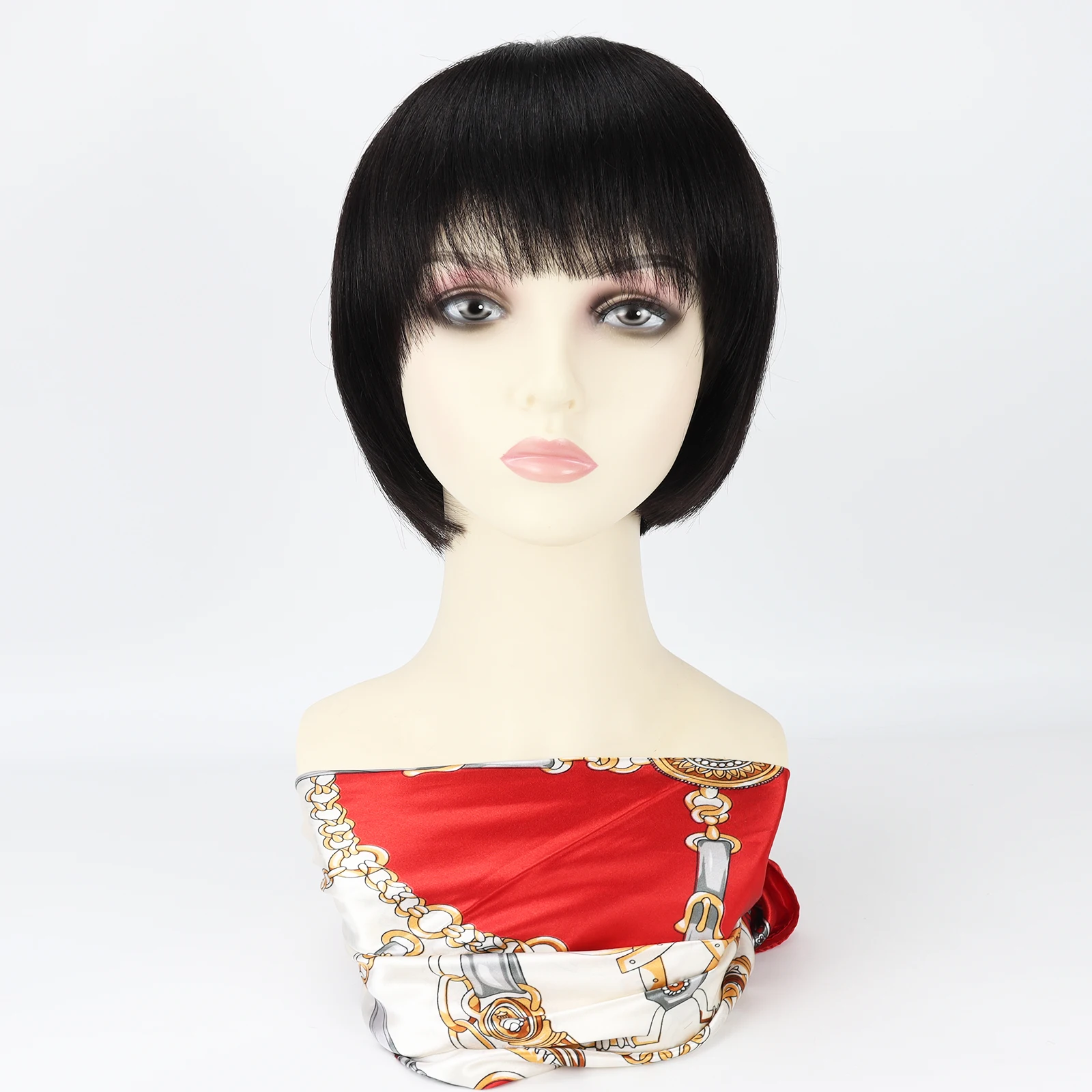 

Парик с шелковой основой в стиле пикси для женщин, связанный вручную, полный кружевной парик с челкой, бесклеевые короткие волосы, шелковый топ, летний дышащий парик