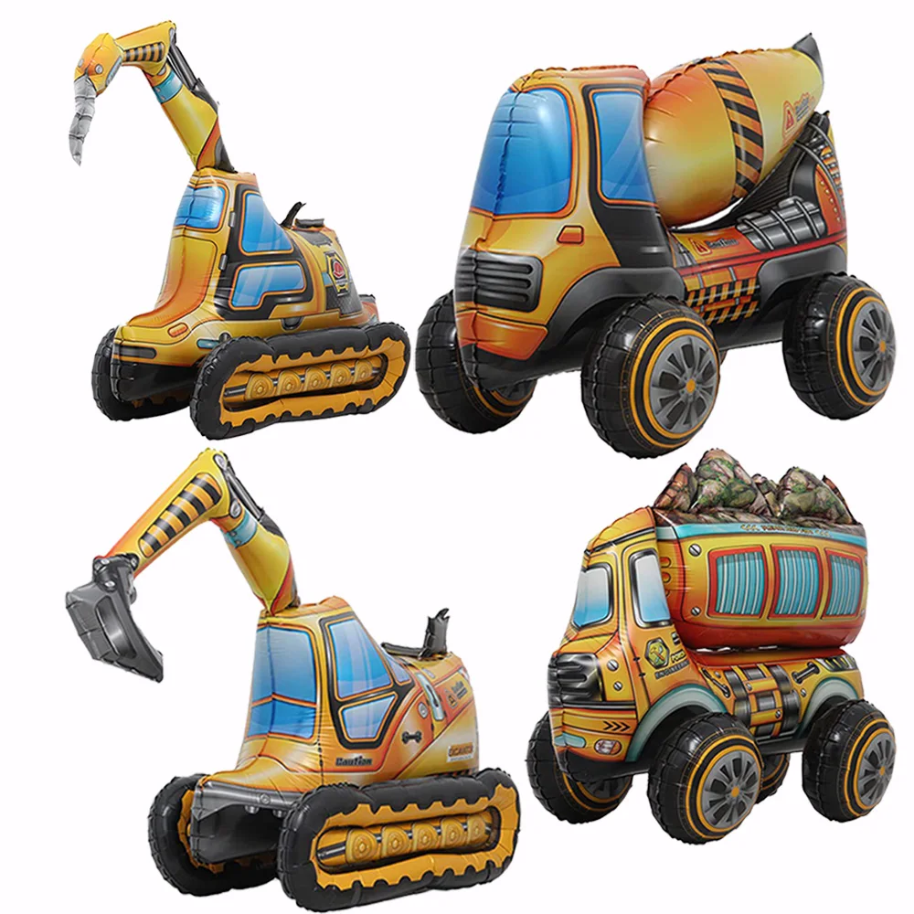 

Construction Excavator 4D Foil Balloon Dump Truck Forklift Mixer Truck Crane Balloon Boys Birthday Party Baby Shower Supplies