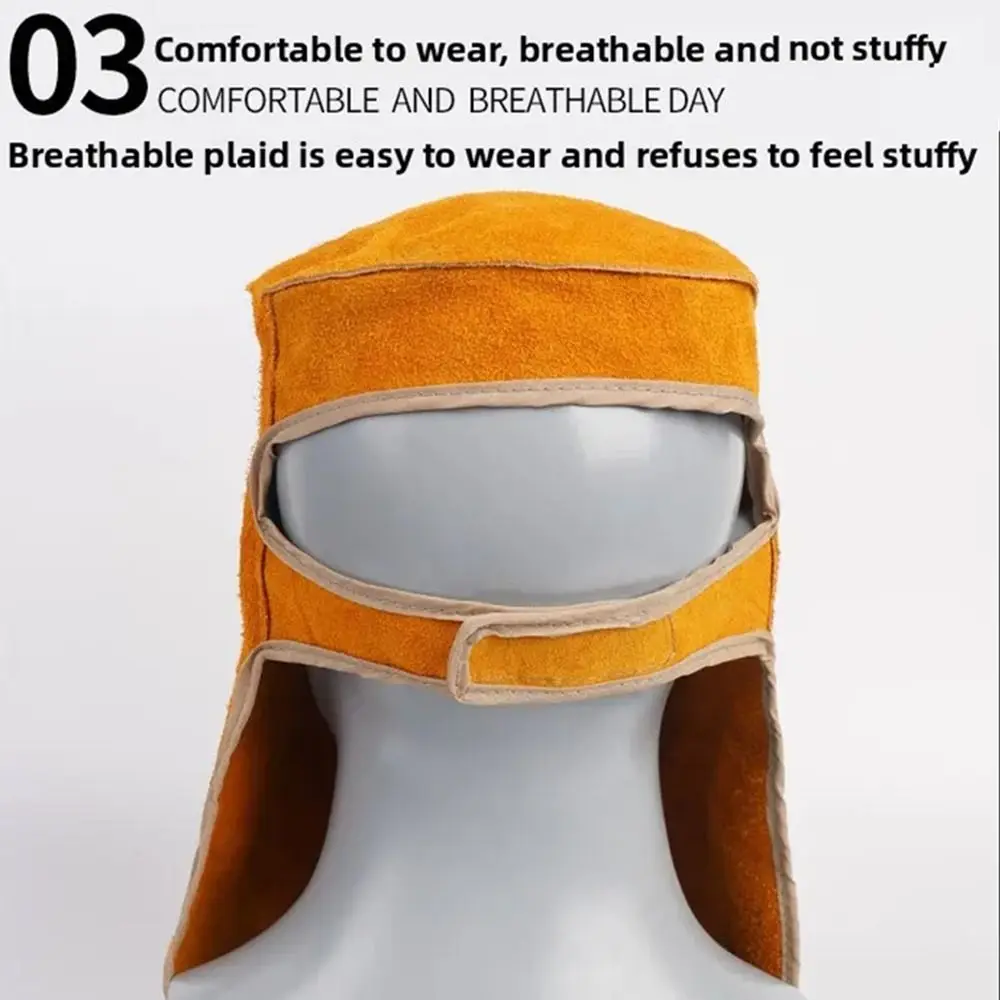 Maschera per casco per saldatura con lente aperta ribaltabile Cappuccio per saldatura in pelle traspirante durevole Resistente alla fiamma Resistente al calore