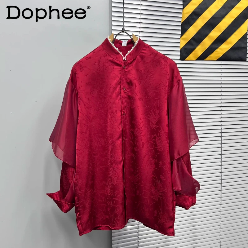 

Men's Women's 2026 Spring New Loose Comfort Long Sleeve Shirts Fashion Faux Two-piece Stand Collar Shirts Elegant Handsome Tops