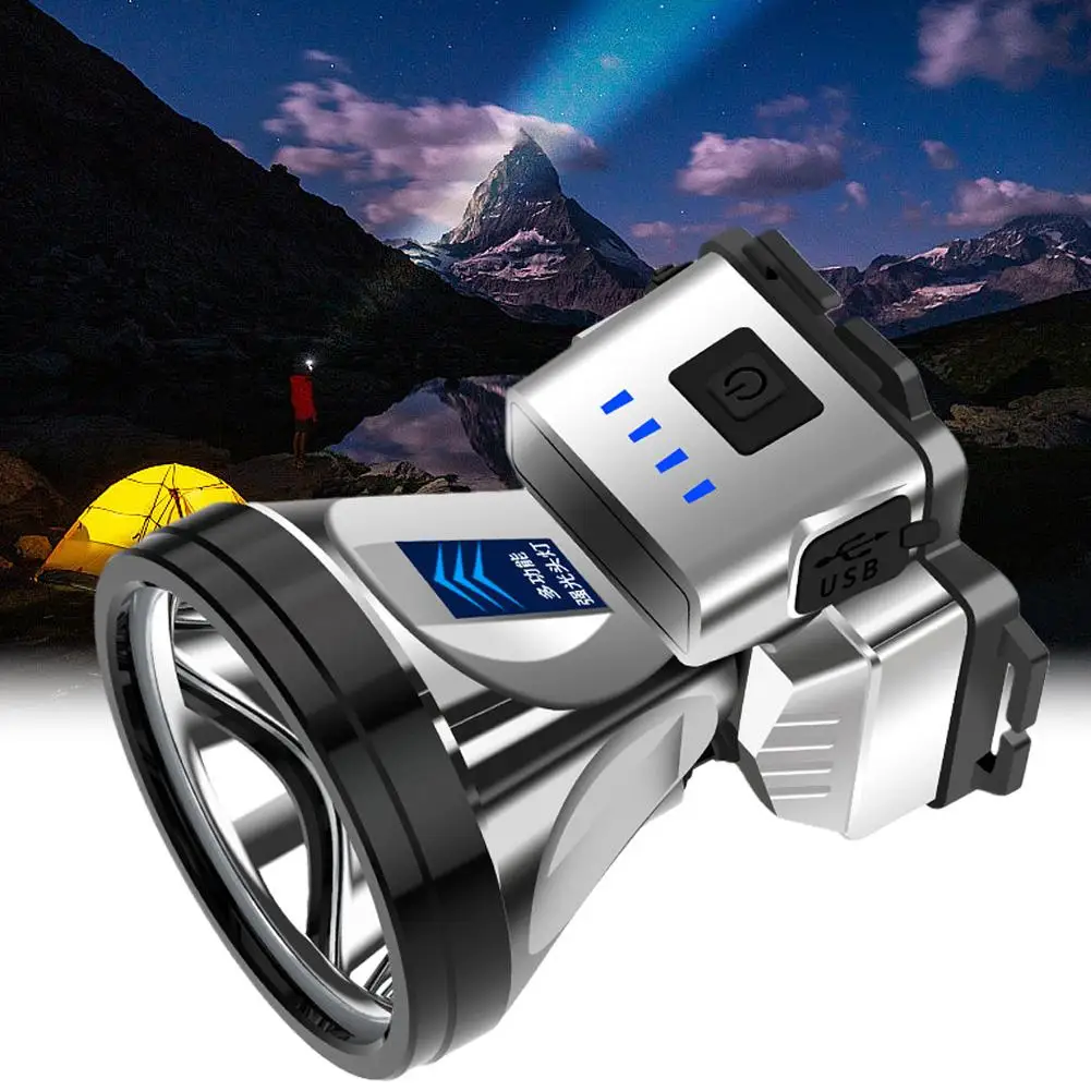 LED Super Bright Headlamp USB Charging Head-mounted Flashlight Flashlight Fishing Long-range Outdoor Camping Night Z3I7