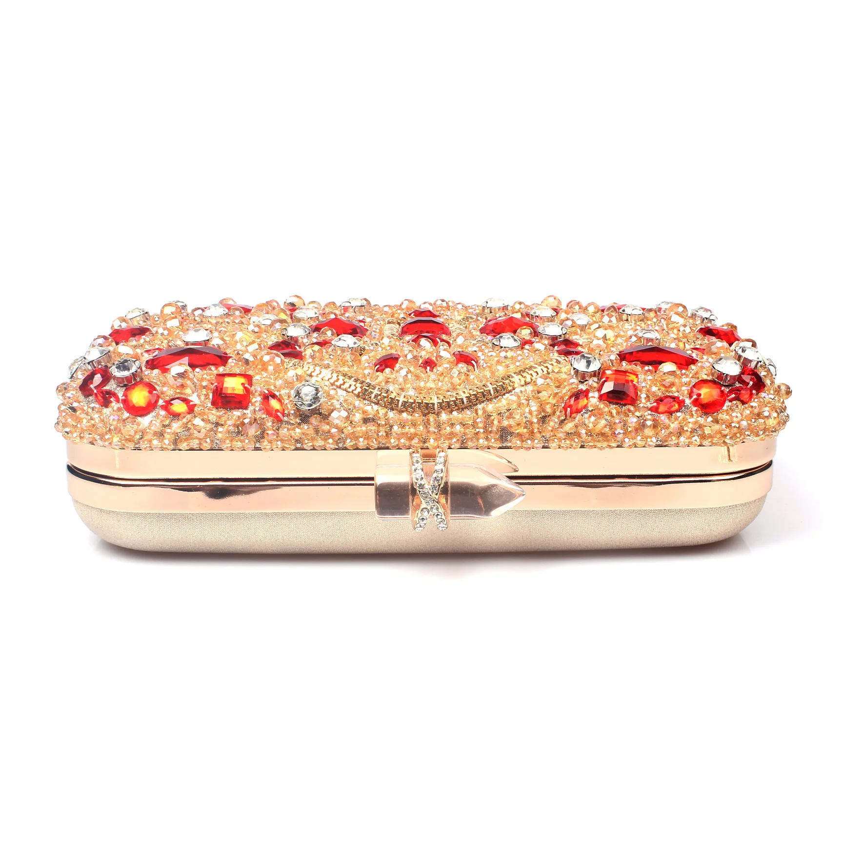 Goldene Kristall-Rotdiamant-Handtasche, Damen-Clutch – Detail 4