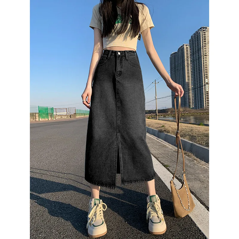 Women's Denim High- Pencil 2026 New Style Straight Loose A-Line Mid-Length Skirt For A Stylish And Professional Look