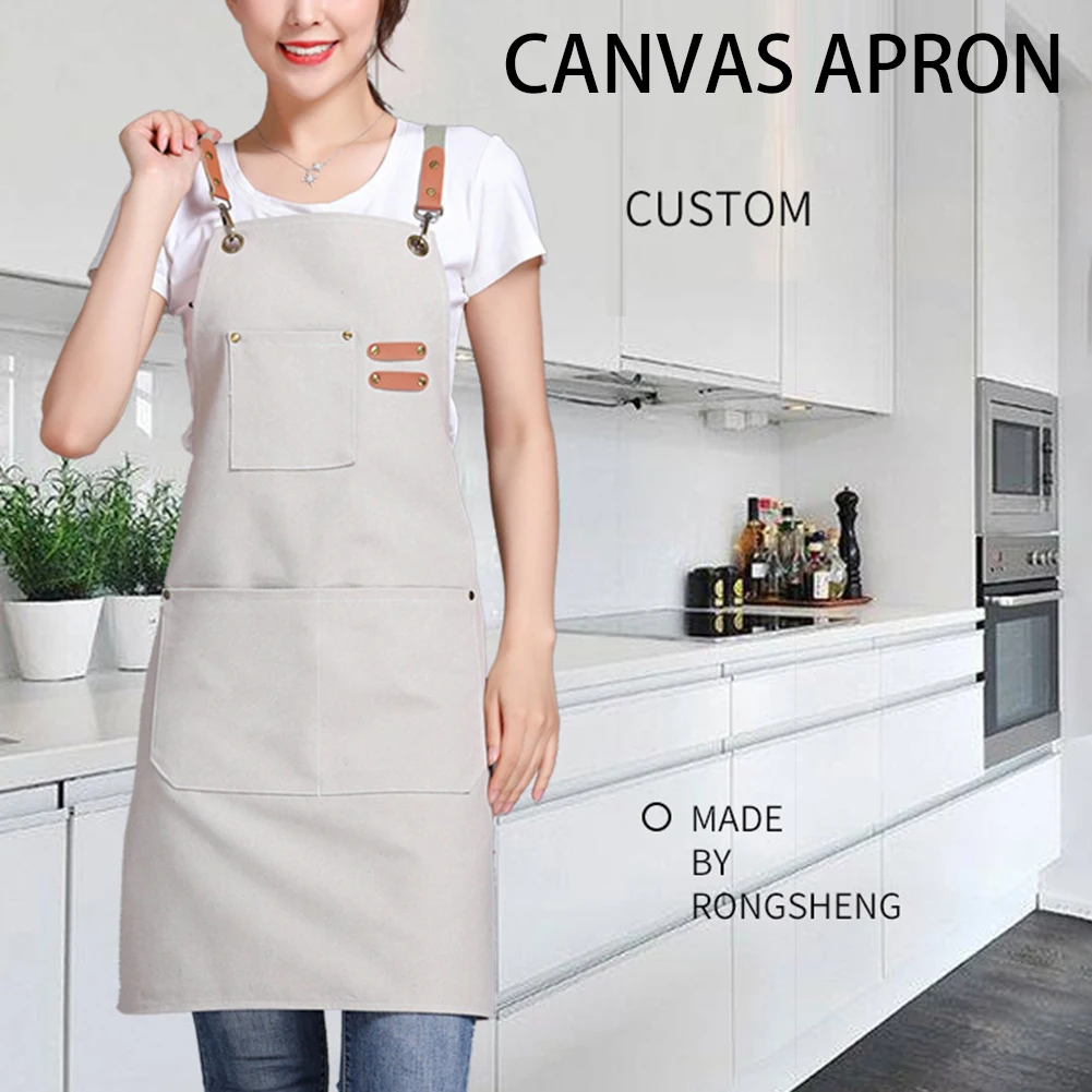 Fashionable Women's Solid Apron With Pocket Waterproof Oil Proof Adjustables Washable Denim Apron For Home Kitchen Restaurant