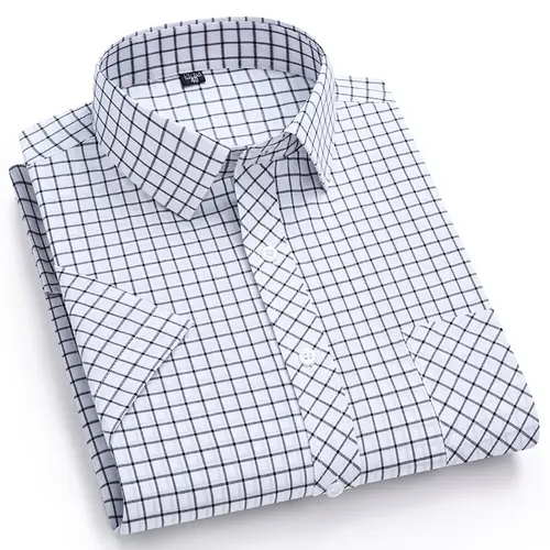 New in Shirt Over Size 100% Cotton Thin Summer Short Sleeve Shirts for Men Slim Fit Plain Shirt Plaid Soft Korean Popular Clothe - Image 2