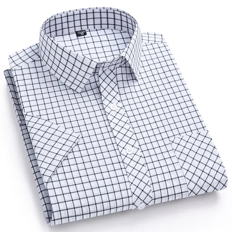 New in Shirt Over Size 100% Cotton Thin Summer Short Sleeve Shirts for Men Slim Fit Plain Shirt Plaid Soft Korean Popular Clothe - Image 2