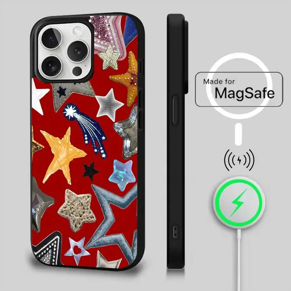 Colorful Star Phone Case  For iPhone 17,16,15,14,13,12,11,Pro,Max,Plus,Mini,Magsafe,Magnetic Wireless Charging Case
