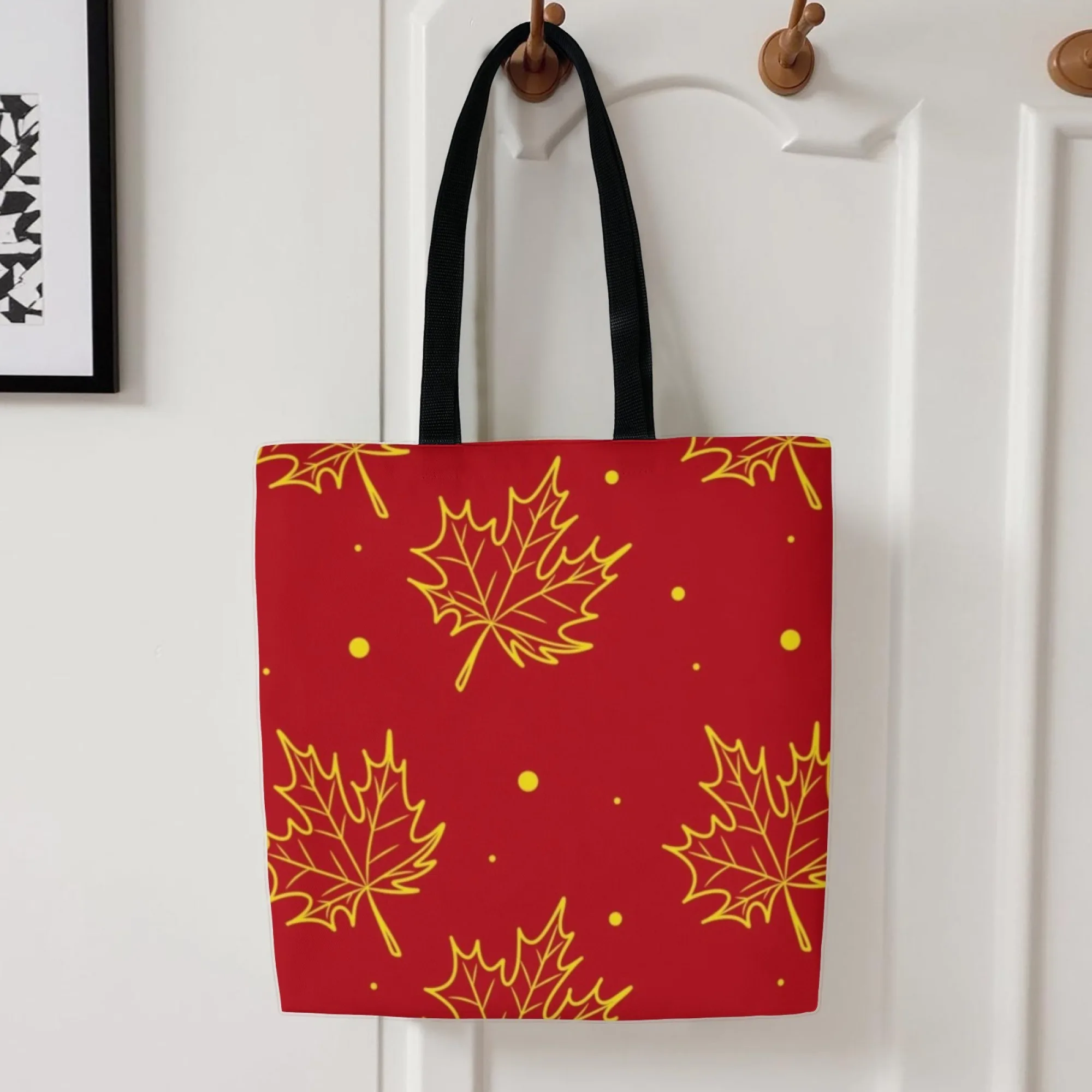 المرأة الحد الأدنى الخريف القيقب قماش حمل حقيبة الأحمر الذهبي ورقة حقيبة كتف قابلة لإعادة الاستخدام حقيبة تسوق نمط الشارع حقيبة يد دائمة