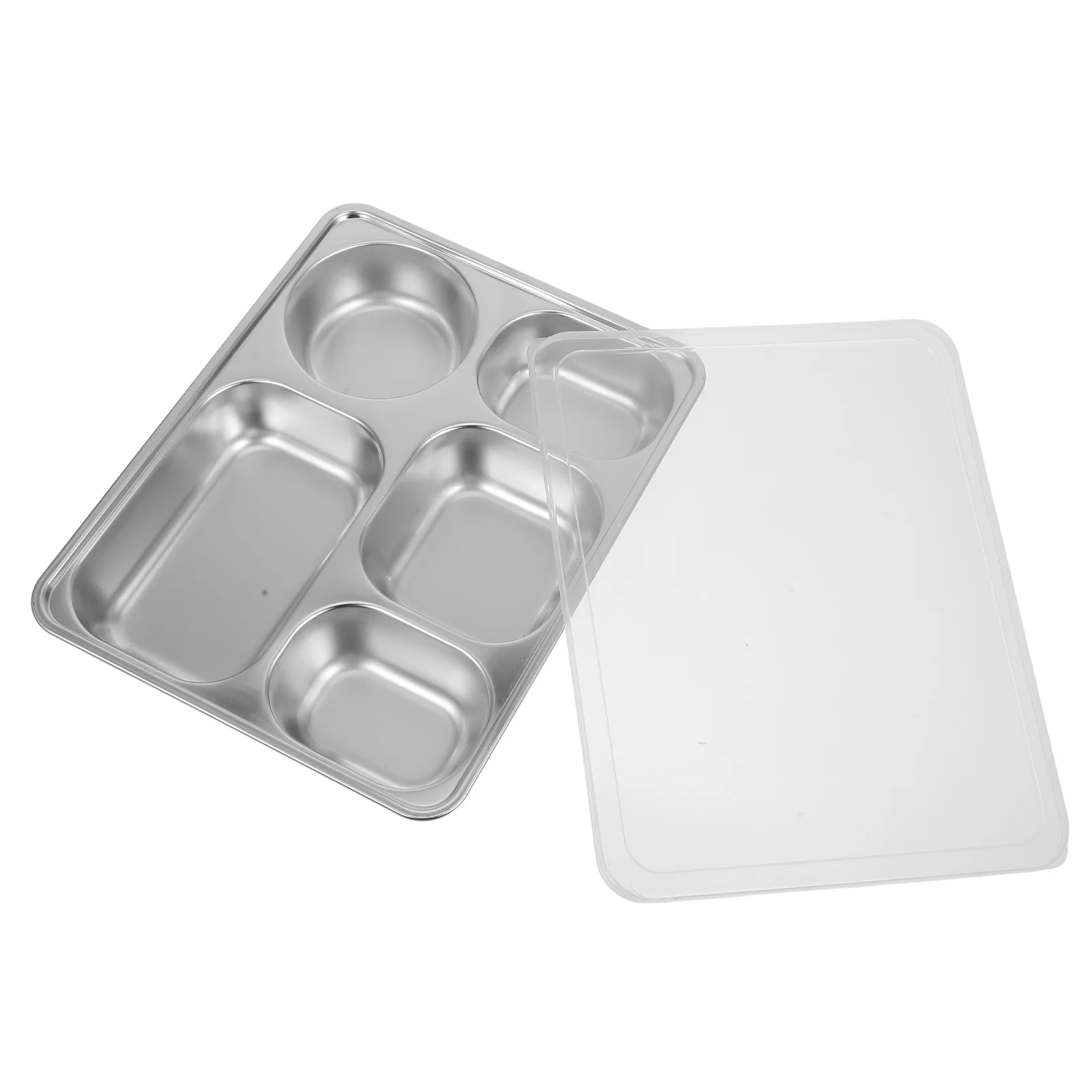 

Stainless Steel Divided Plates with Lid Kids Toddlers Babies Tray Diet Food Control Camping Dishes Compact Serving Platter Dinne