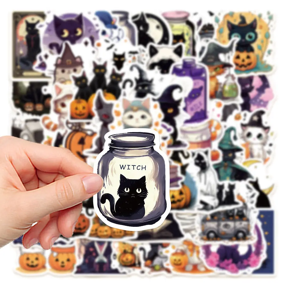 50PCS Halloween Cat Graffiti Stickers Cartoon Notebook Phone Case Guitar Water Cup Refrigerator Reward Stickers Wholesale