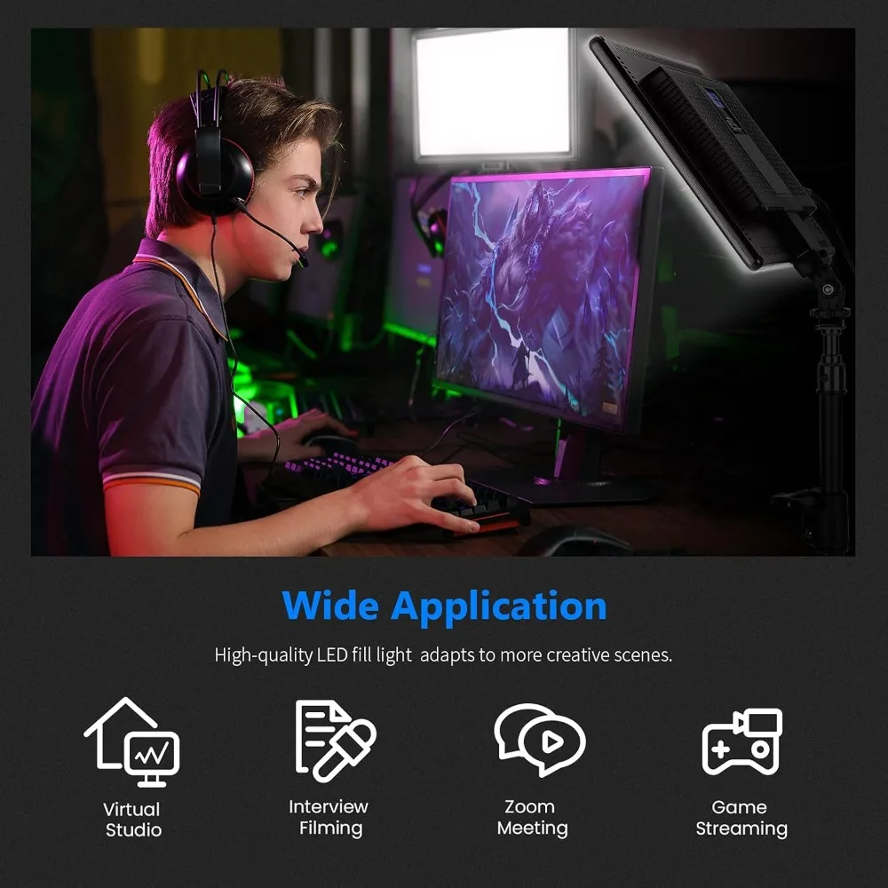 

13" Led Video Light Panel Kit, 2 Pack Dimmable Bi Color Soft Key Lighting with Tripod Stand, 8000mAh Battery