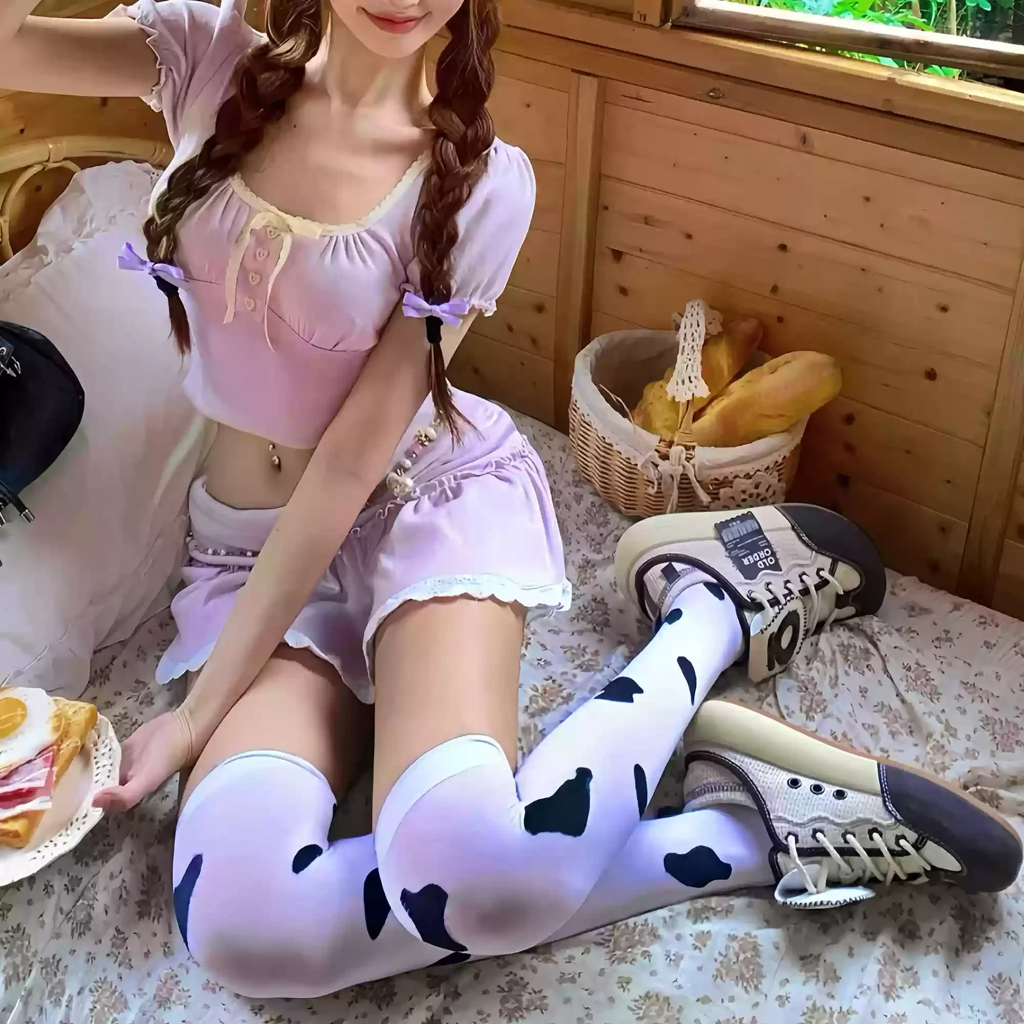 Lolita Knee High Socks Cow Print JK Thigh High Socks Women Stockings Sexy Lingerie Long Socks Thigh High Stocking Female Hosiery