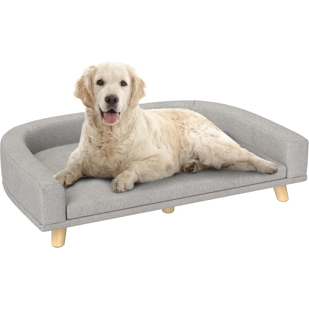 

Dog Sofa Couch, Pet Bed with Comfortable Luxury Cushion, Washable Cover, Wooden Legs, Anti-Slip Mat for Large Dogs, Cats,